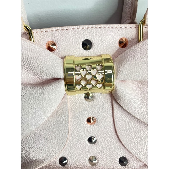 Betsey Johnson Pink Bow Studded Satchel Crossbody Bag Gold Hardware - Picture 3 of 8